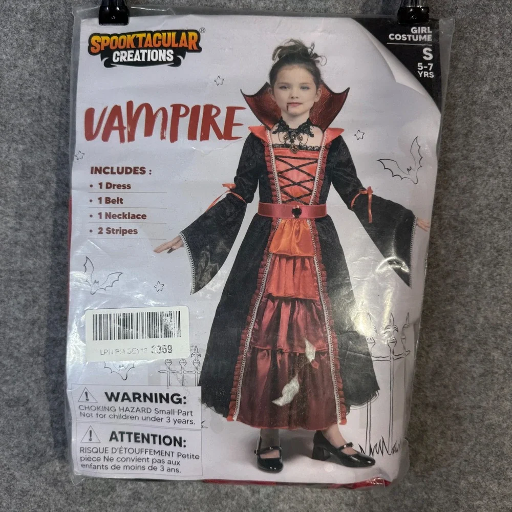 Spooktacular Creations Vampire‎ Costume Girls Size S 5-7 Years Dress Belt